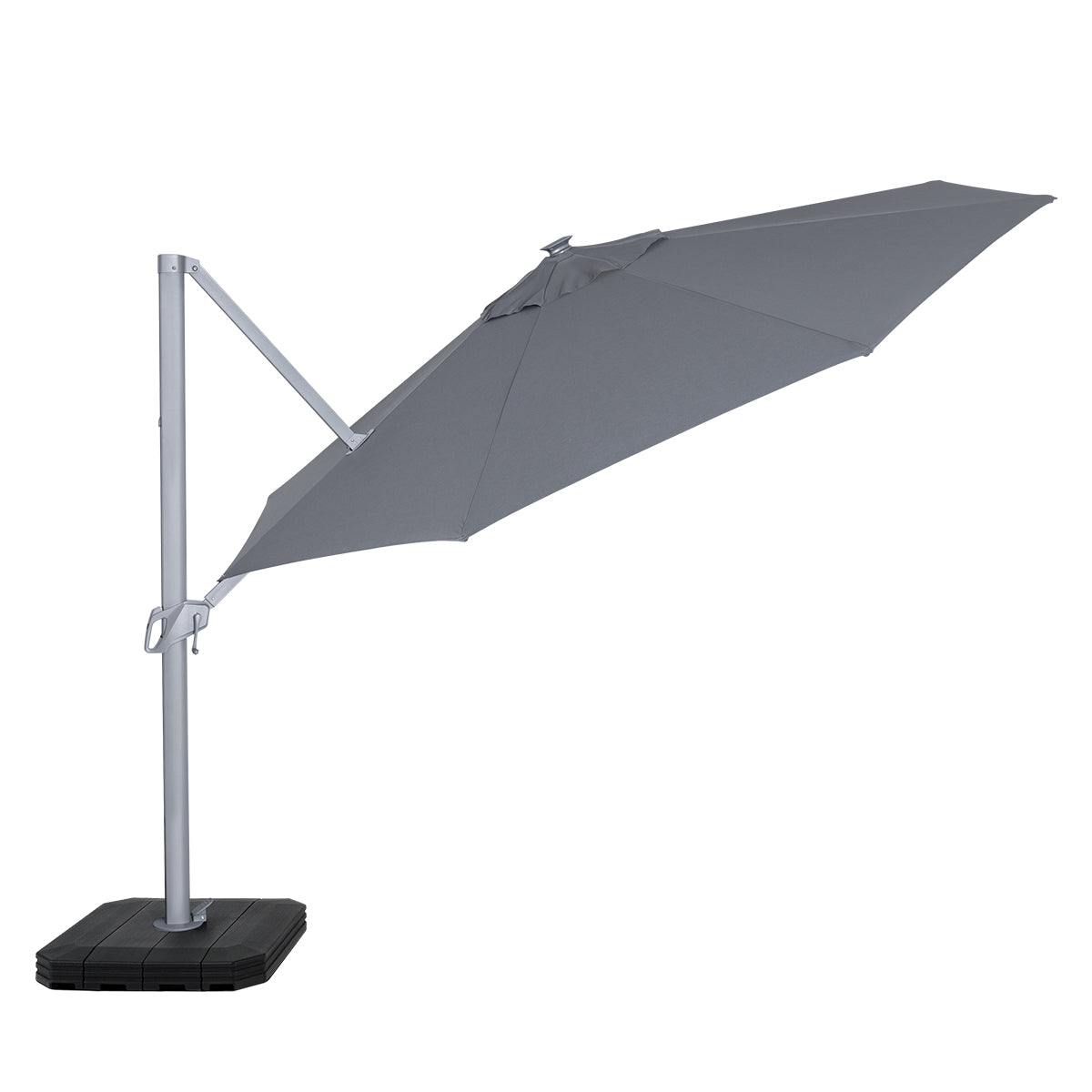 grey cantilever parasol round 3.5m with led lights