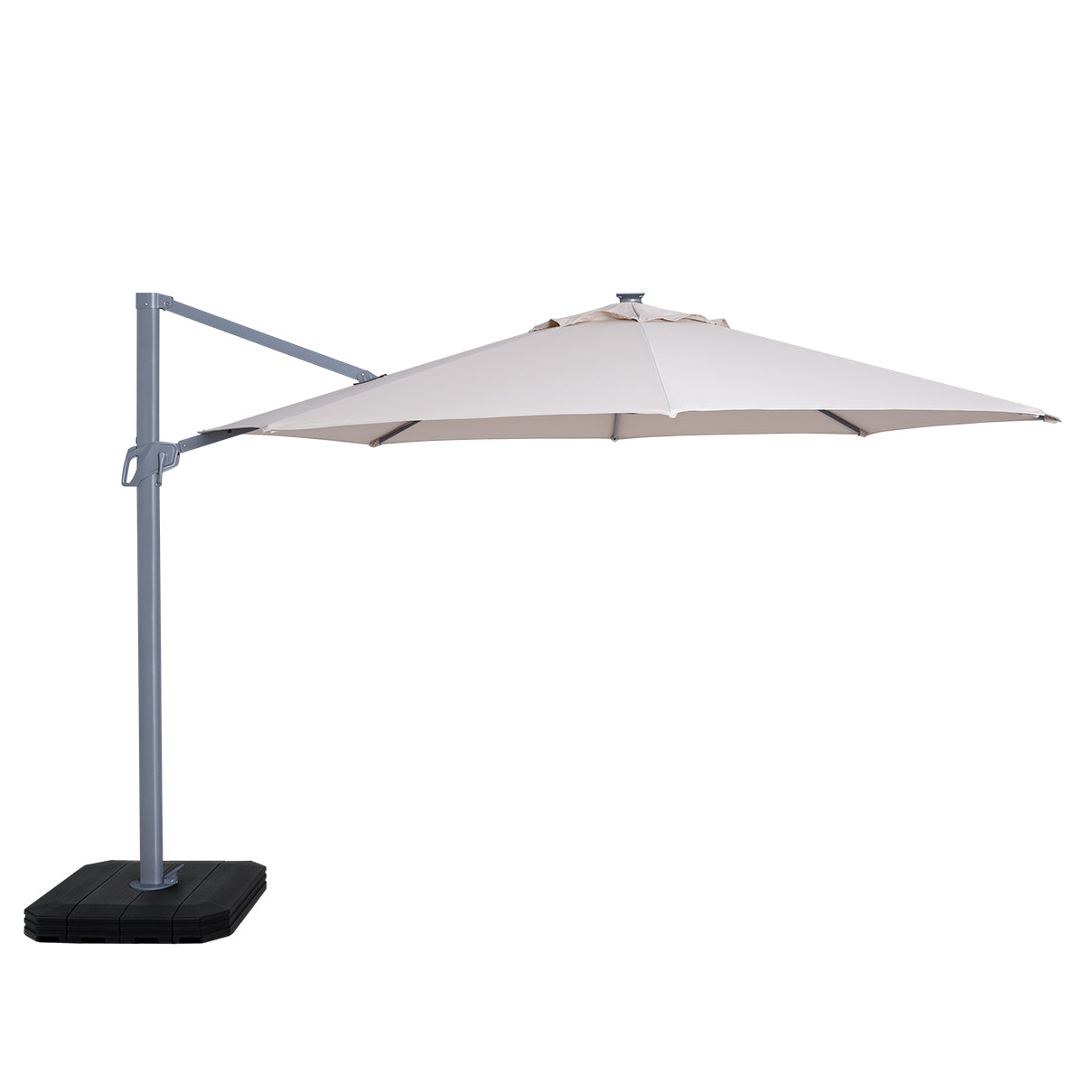 beige cantilever parasol round 3.5m with led lights