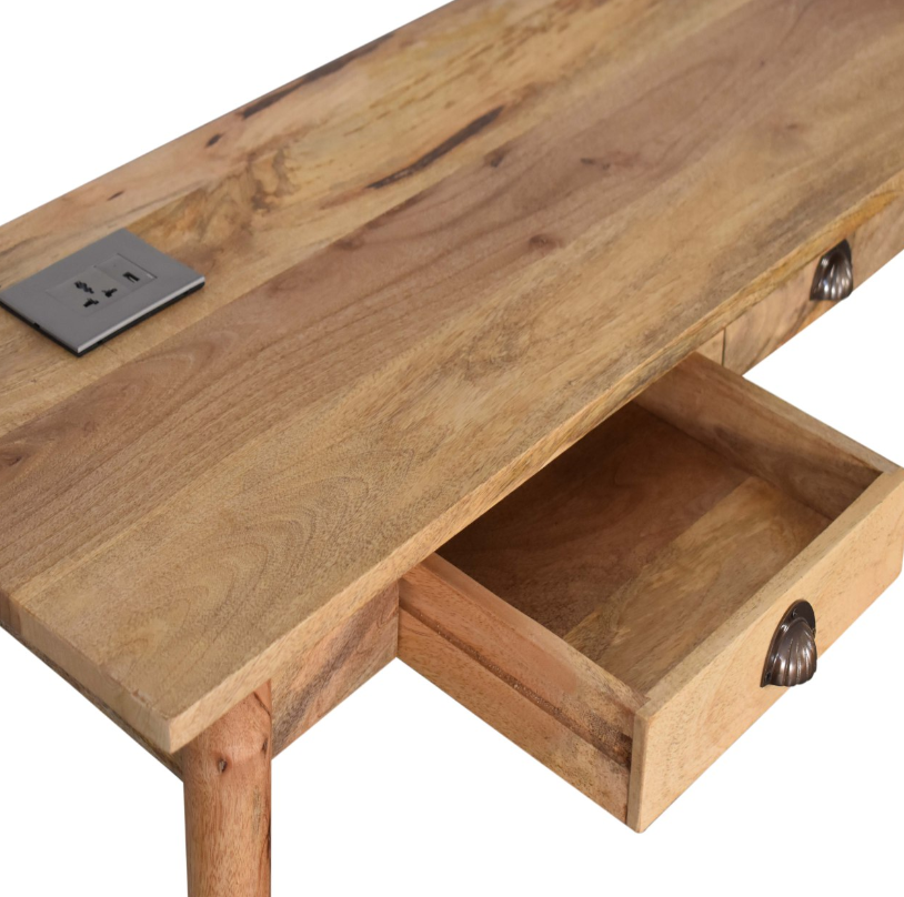 Mango Wood 2 Drawer Desk with Cable Access