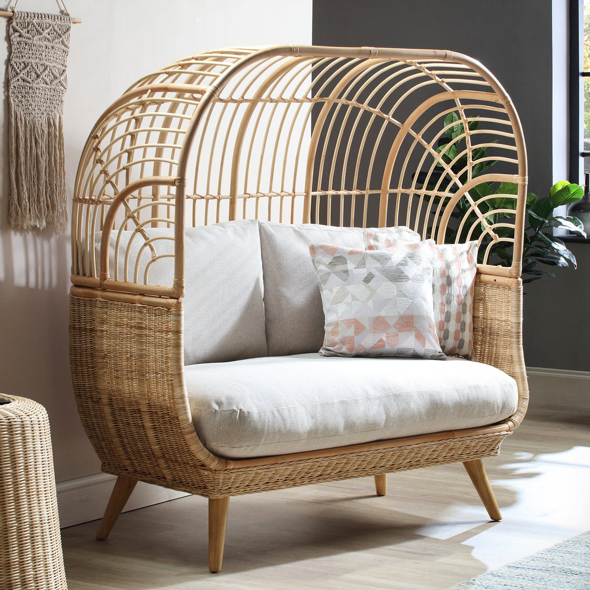Natural Rattan Cocoon Sofa with Cushion