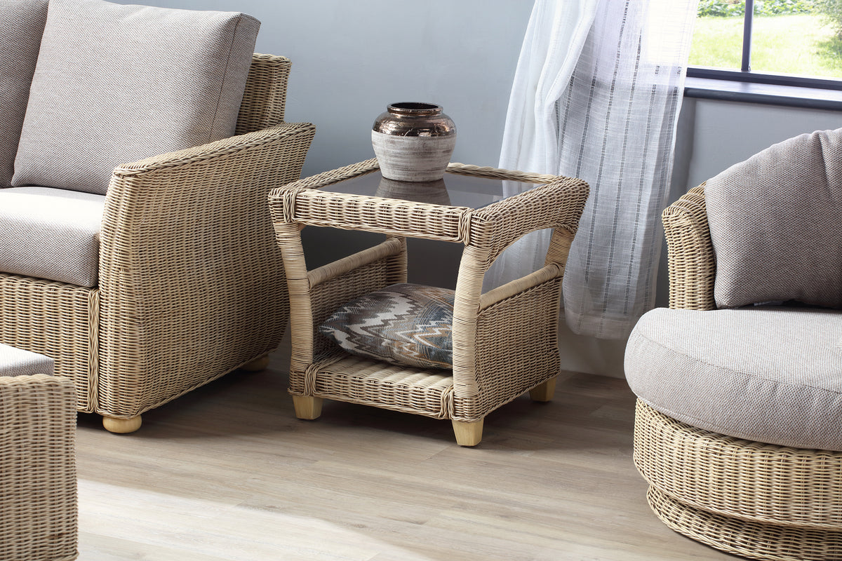 Corsica Wicker Side Table - Natural Coastal Design