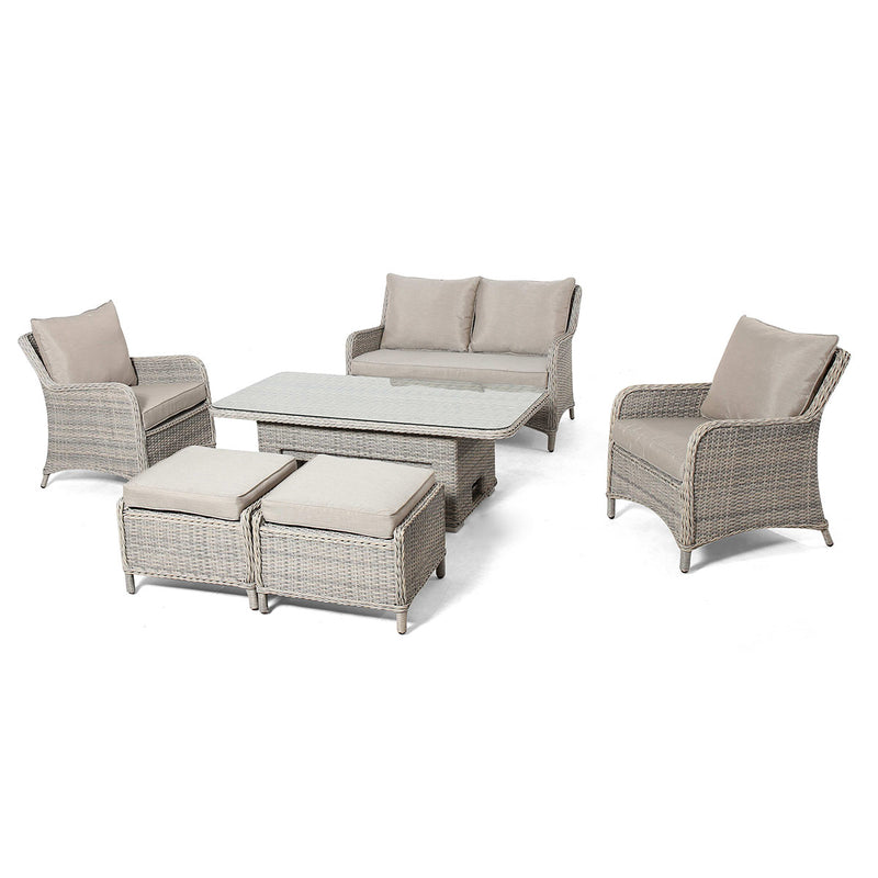 kendal outdoor rattan 2 seat suite with 2x footstools & adjustable table