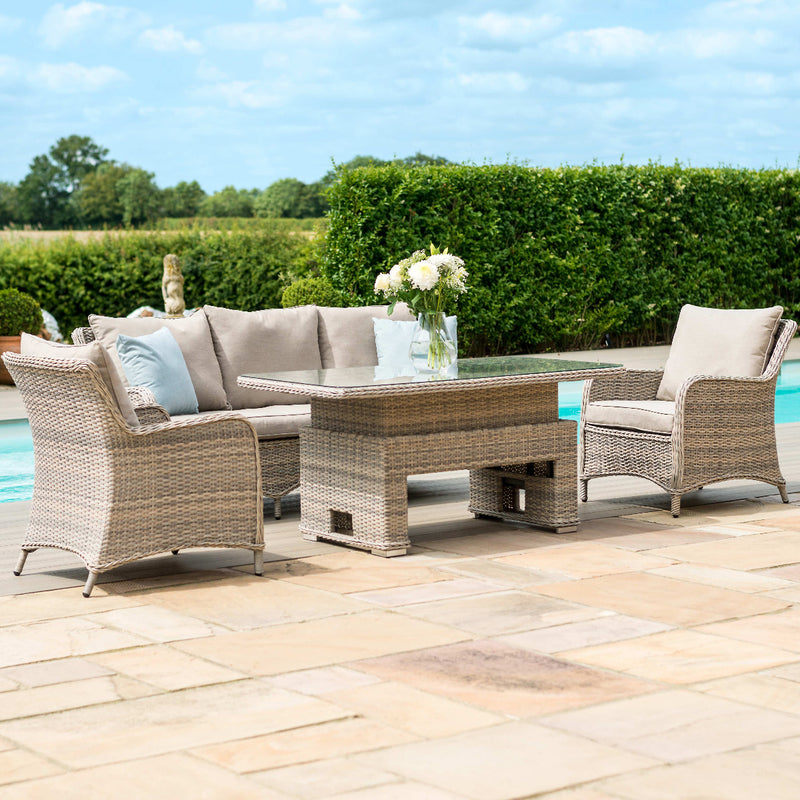 kendal outdoor rattan 3 seat suite with 2x footstools & adjustable table