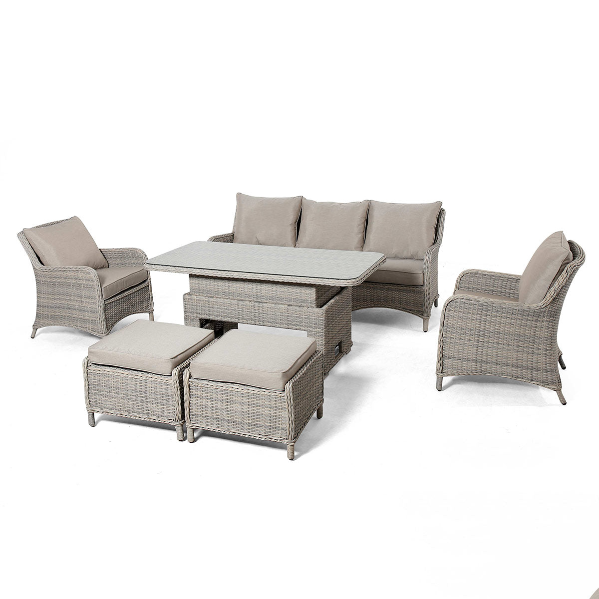 kendal outdoor rattan 3 seat suite with 2x footstools & adjustable table