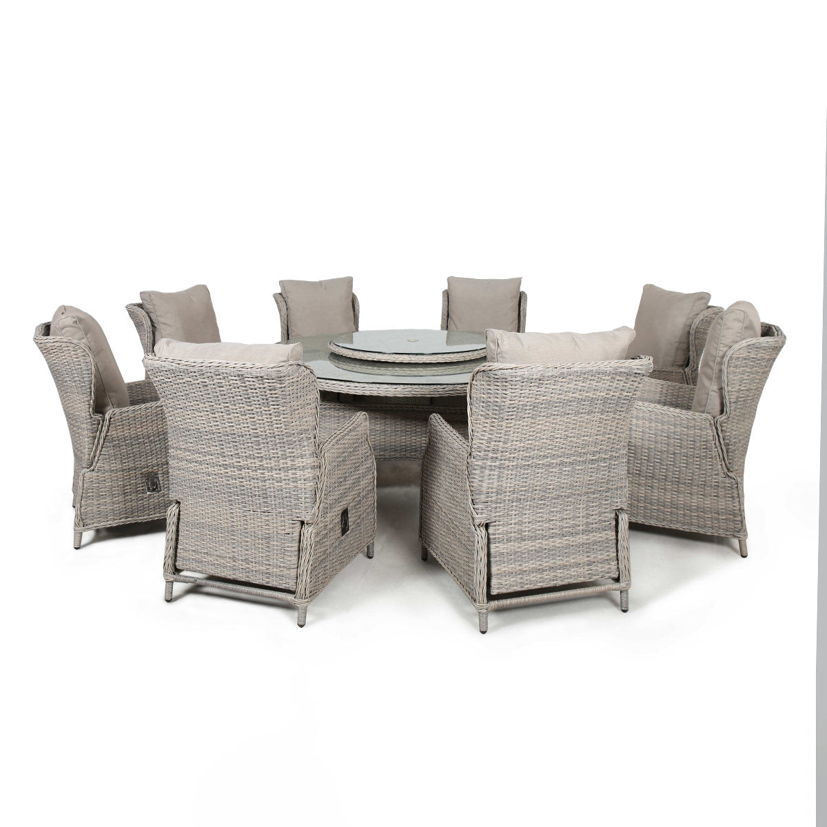 kendal outdoor rattan reclining 8 seat round dining set with lazy susan