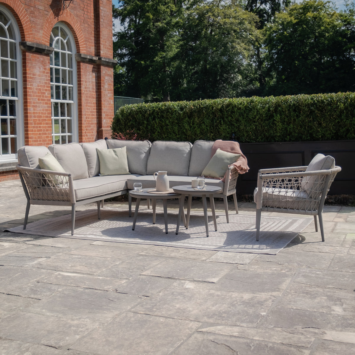 Cannes Small Corner Sofa Set With Armchair - Cool Linen