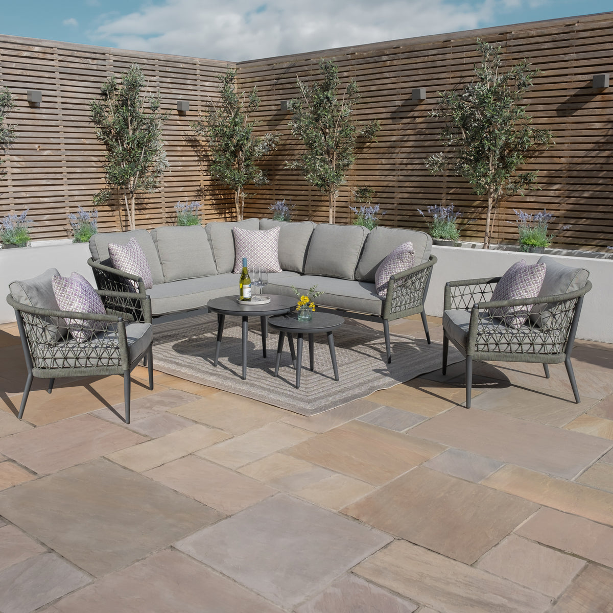 Cannes Small Corner Sofa Set With 2 Armchairs - Ivy Green