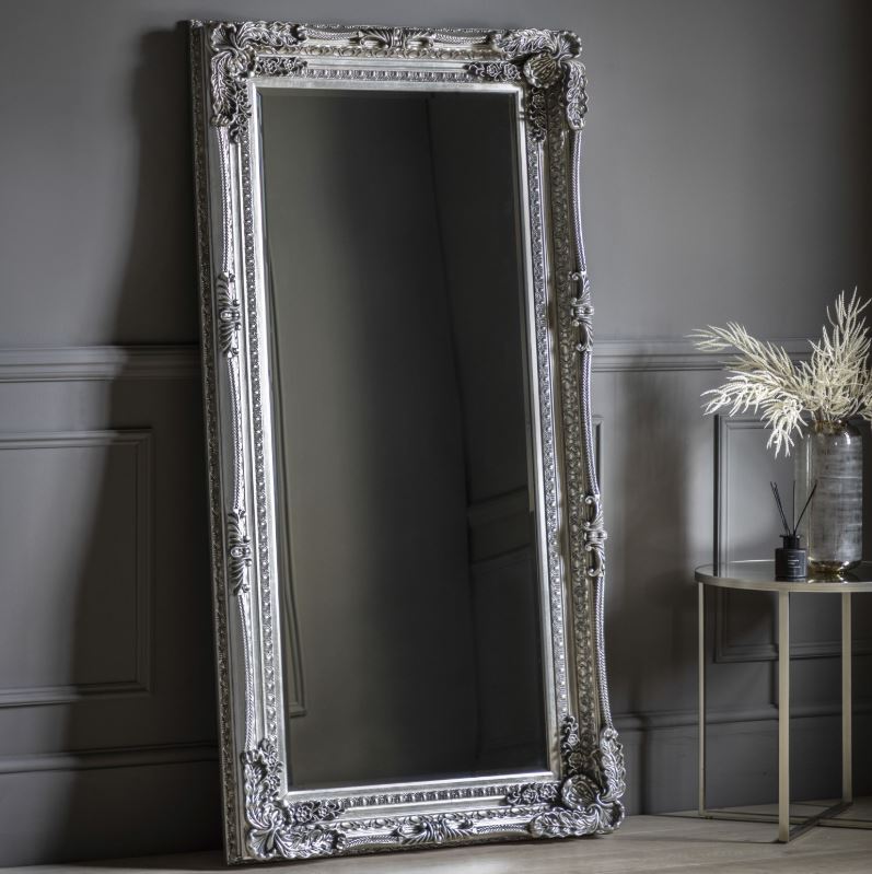 Carved Vintage Louis Full Length Leaner Mirror Silver