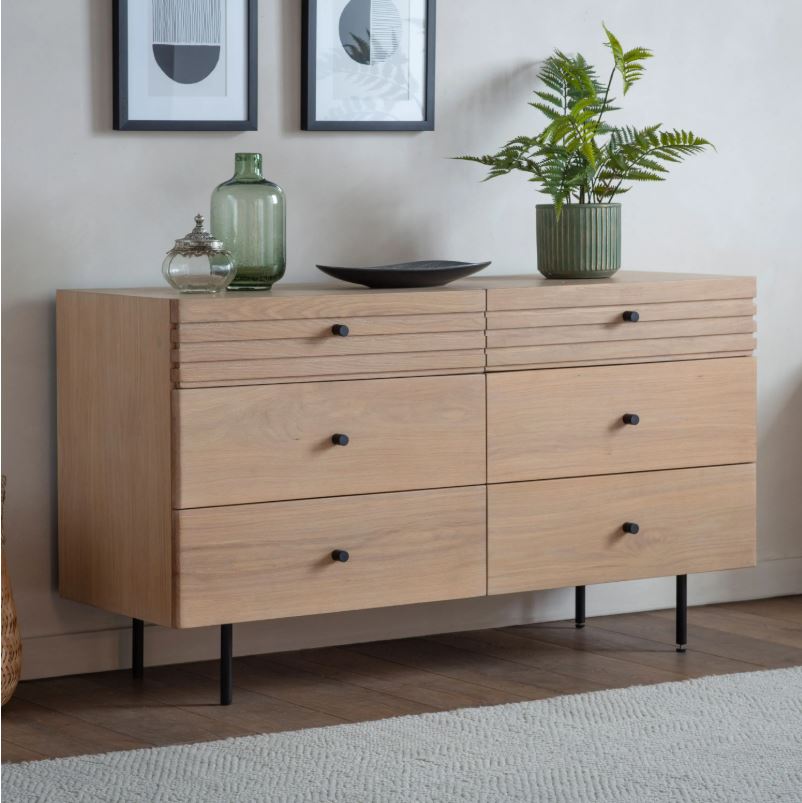 Natural Oak Modern 6 Drawer Chest