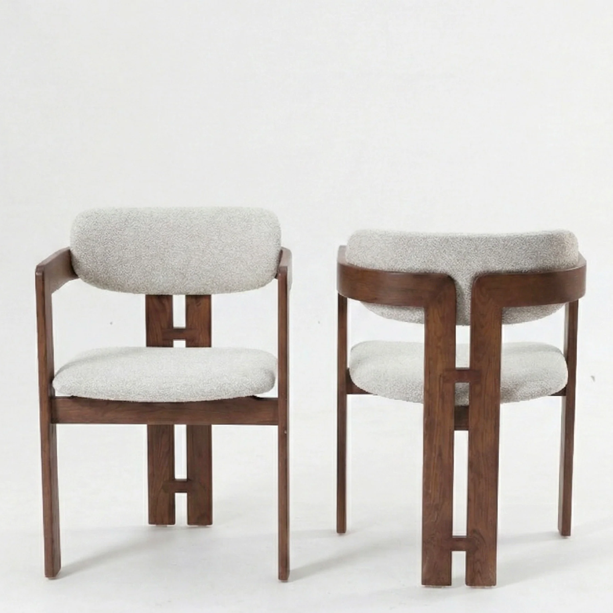 Carmine Walnut Dining Chair in Oatmeal Bouclé - Set of 2
