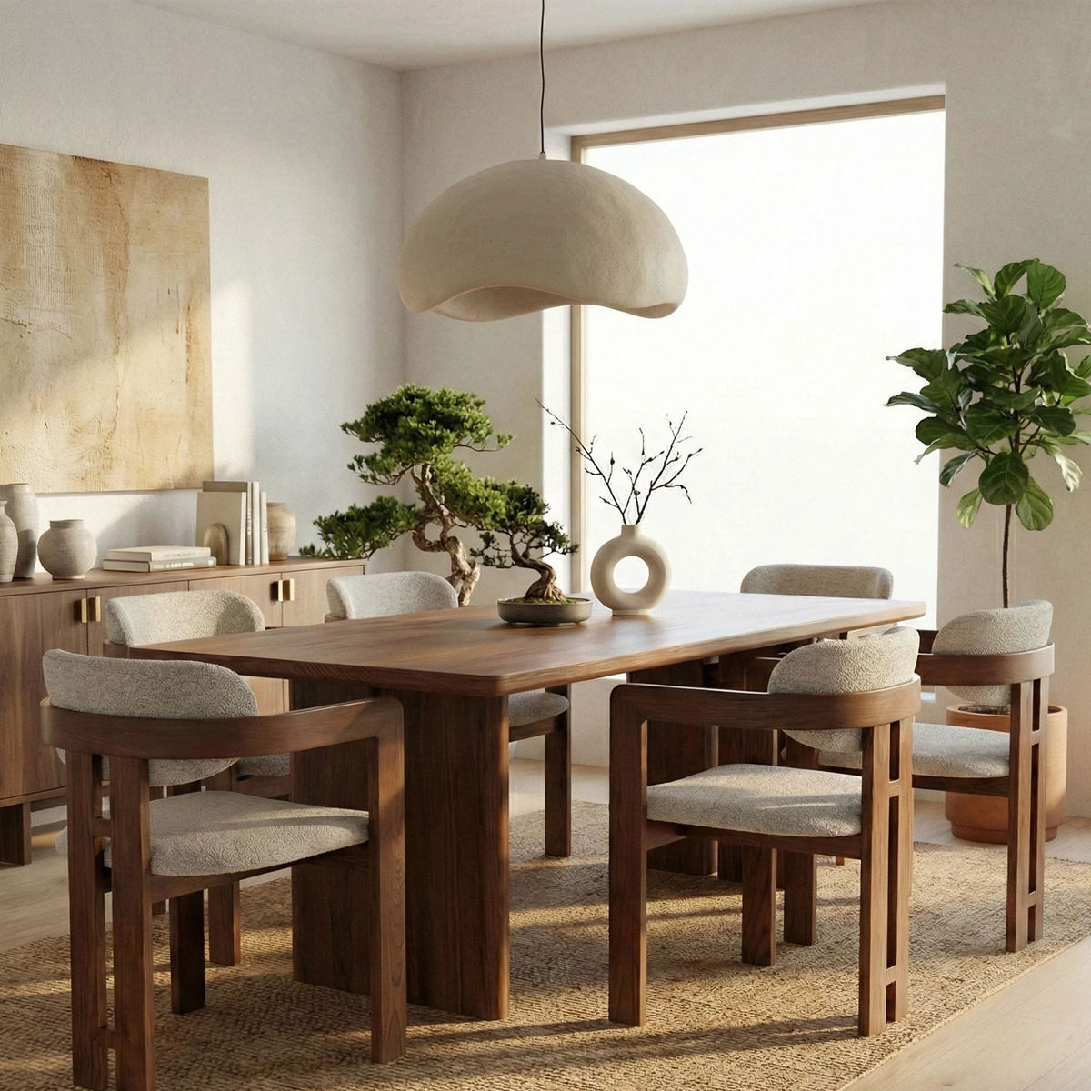 Carmine Walnut Dining Chair in Oatmeal Bouclé - Set of 2