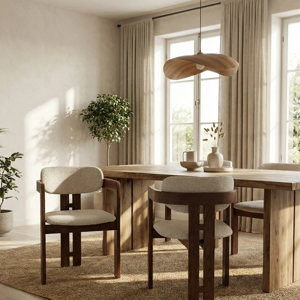 Carmine Walnut Dining Chair in Oatmeal Bouclé - Set of 2