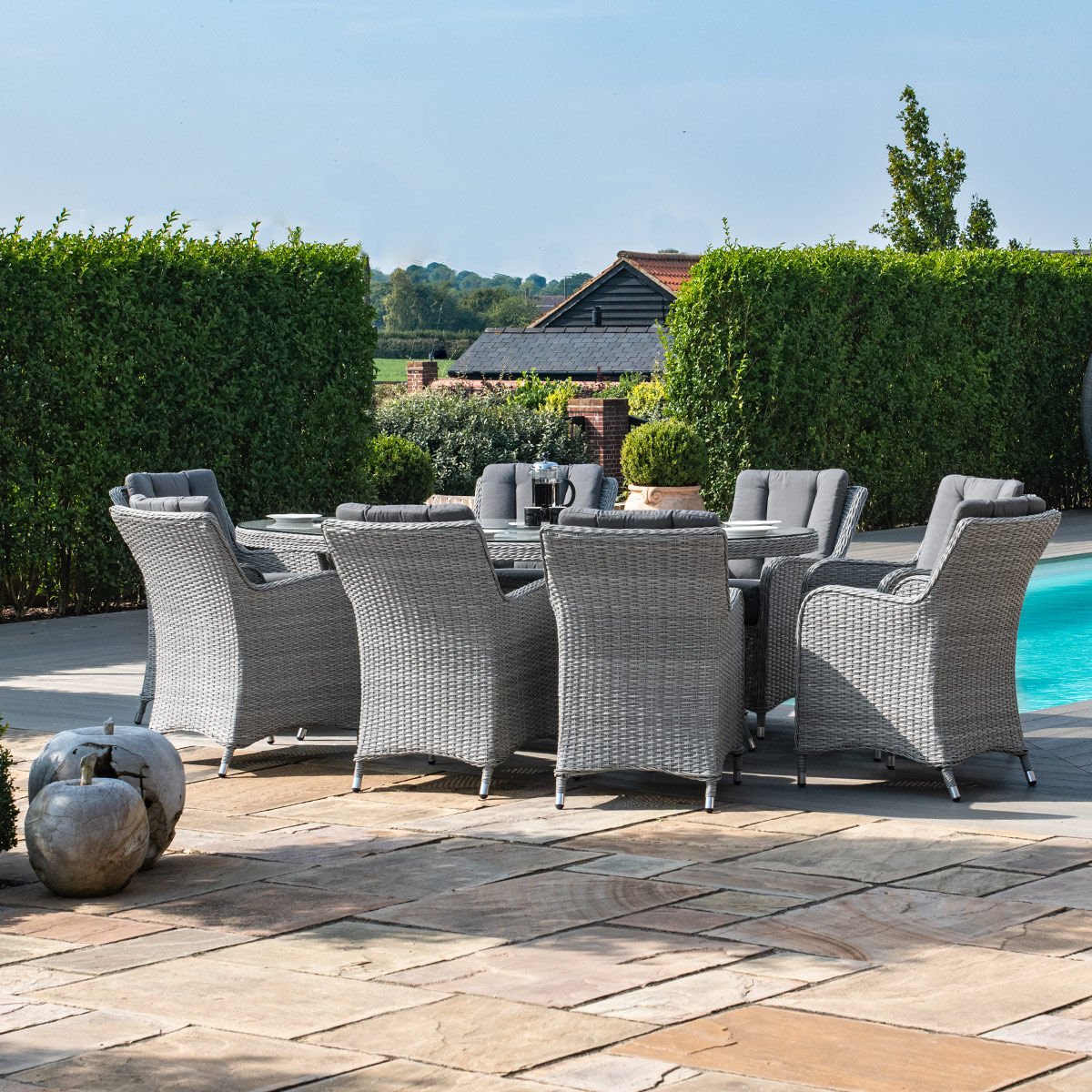 Cartmel Outdoor Rattan 8 Seat Oval Dining Set with Lazy Susan