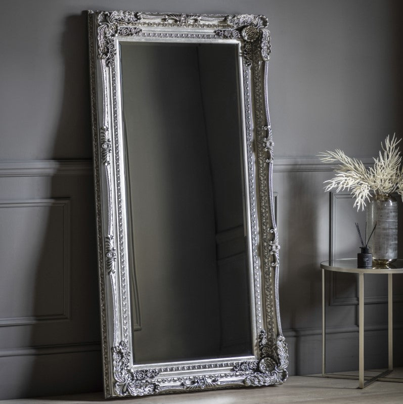 Carved Vintage Louis Full Length Leaner Mirror Silver