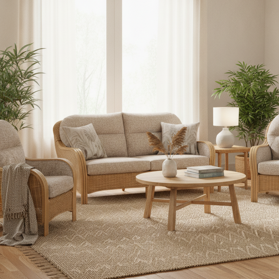 Centurion Sustainable Rattan 3-Seater 3pc Sofa Suite in Fawn