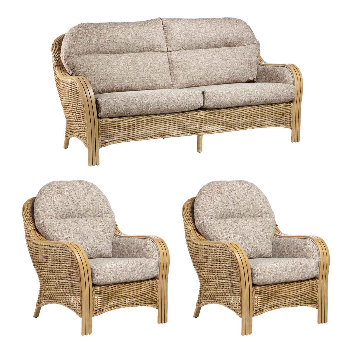 Centurion Sustainable Rattan 3-Seater 3pc Sofa Suite in Fawn