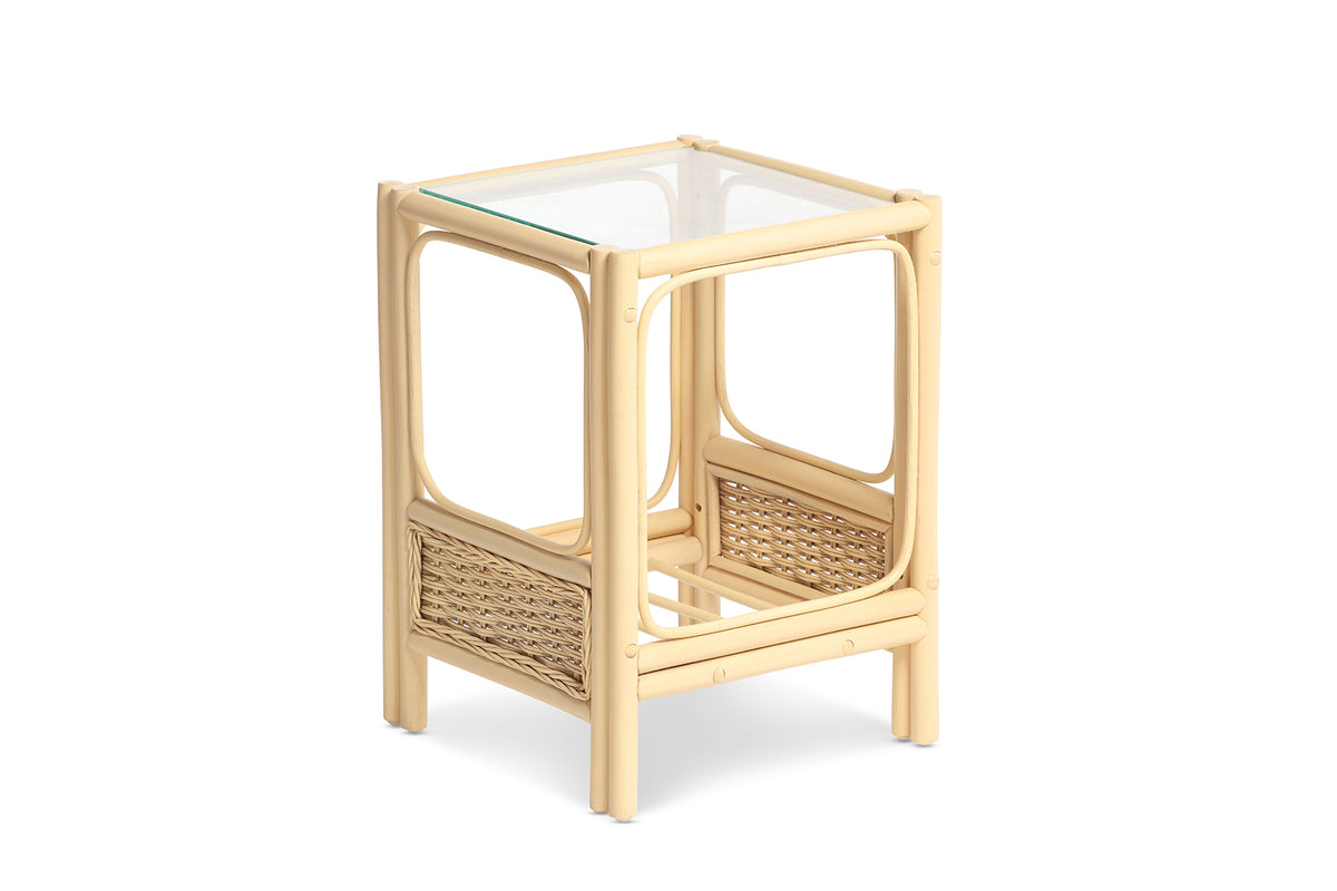 Chelsea Lamp Table - Glass & Rattan