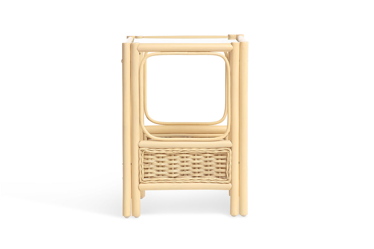 Chelsea Lamp Table - Glass & Rattan
