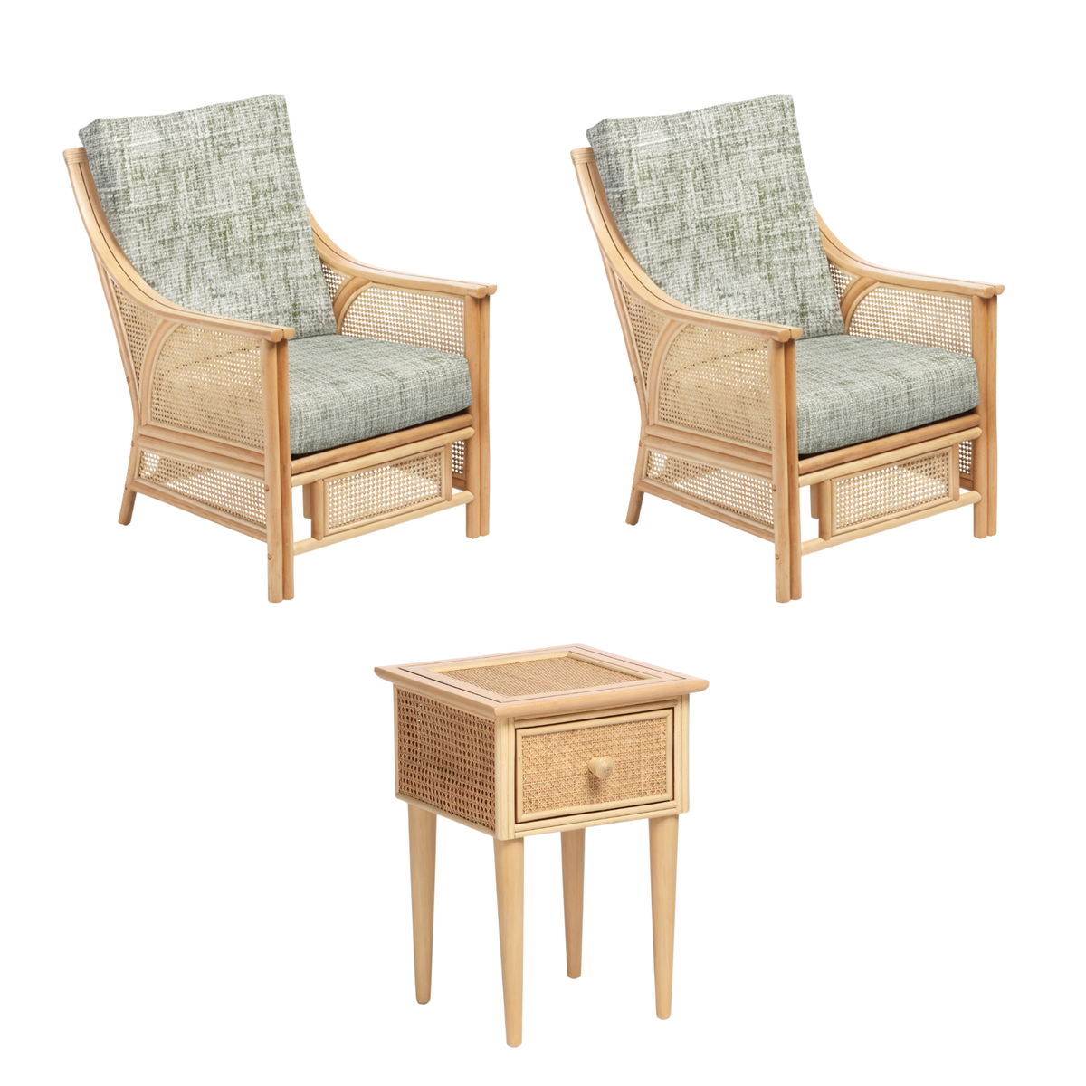 Chester Natural Rattan 2 Armchairs and Lamp Table in Apple Crumble