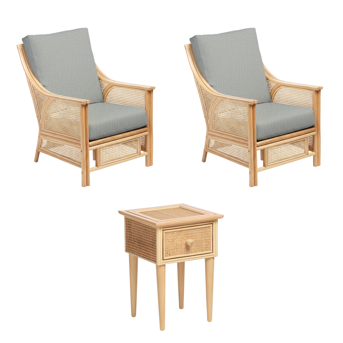 Chester Natural Rattan 2 Armchairs and Lamp Table in Roma Teal