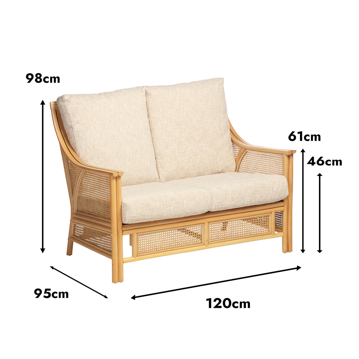 Chester Natural Cane 2-Seater Sofa in Roma Rose