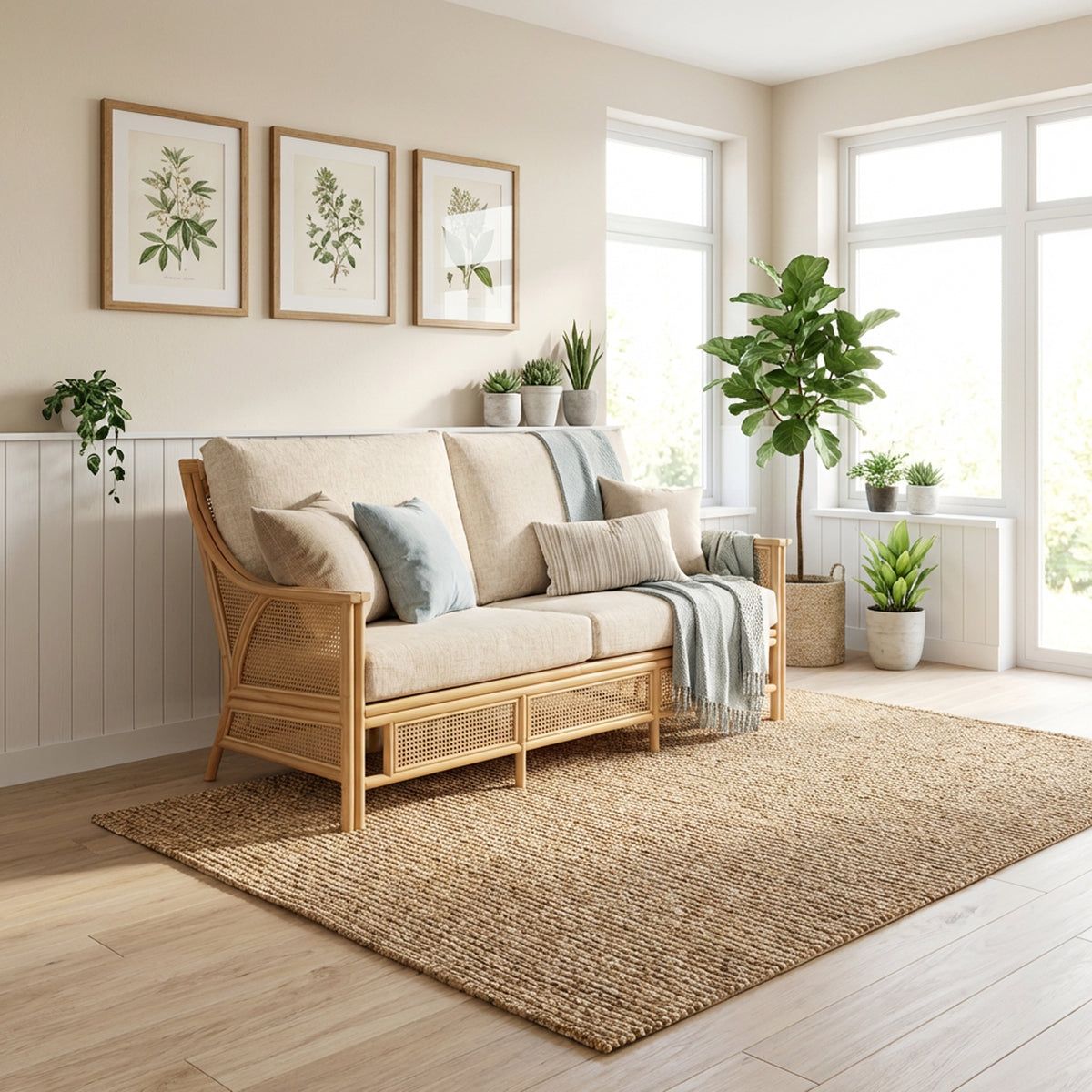 Chester Rattan 3-Seater Sofa, Natural