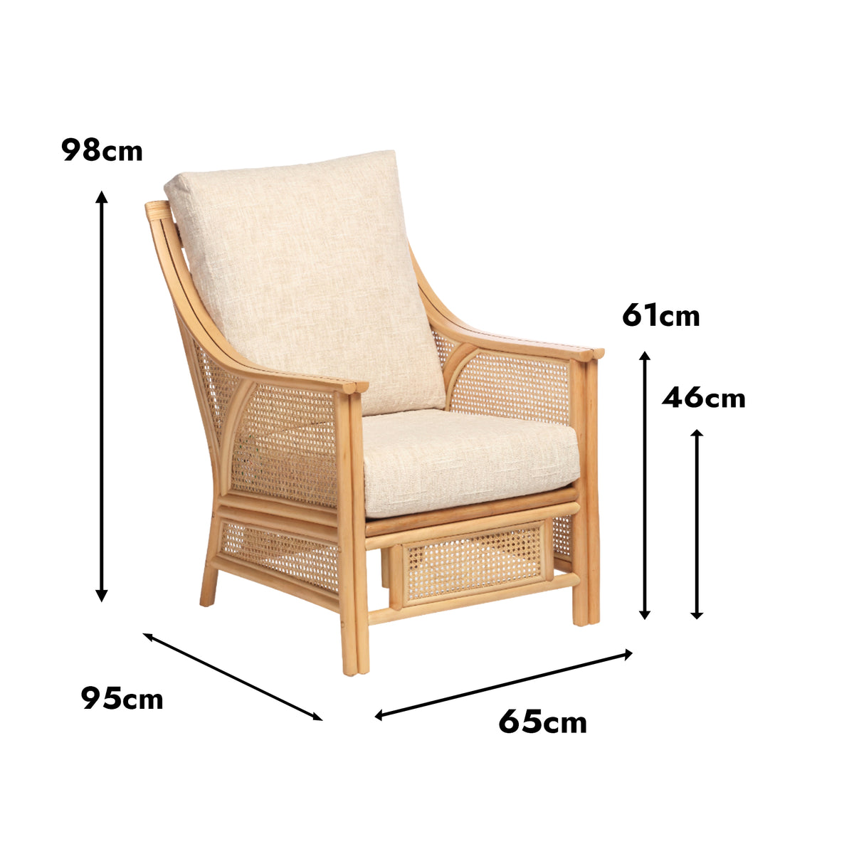 Chester Natural Rattan Cane Chair in Duke Beige Stripe