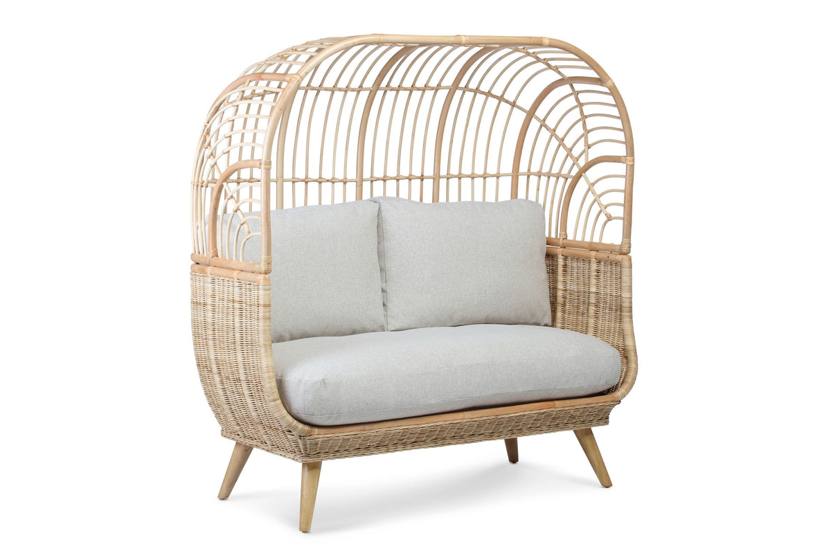 natural rattan cocoon sofa smooth beige cushion