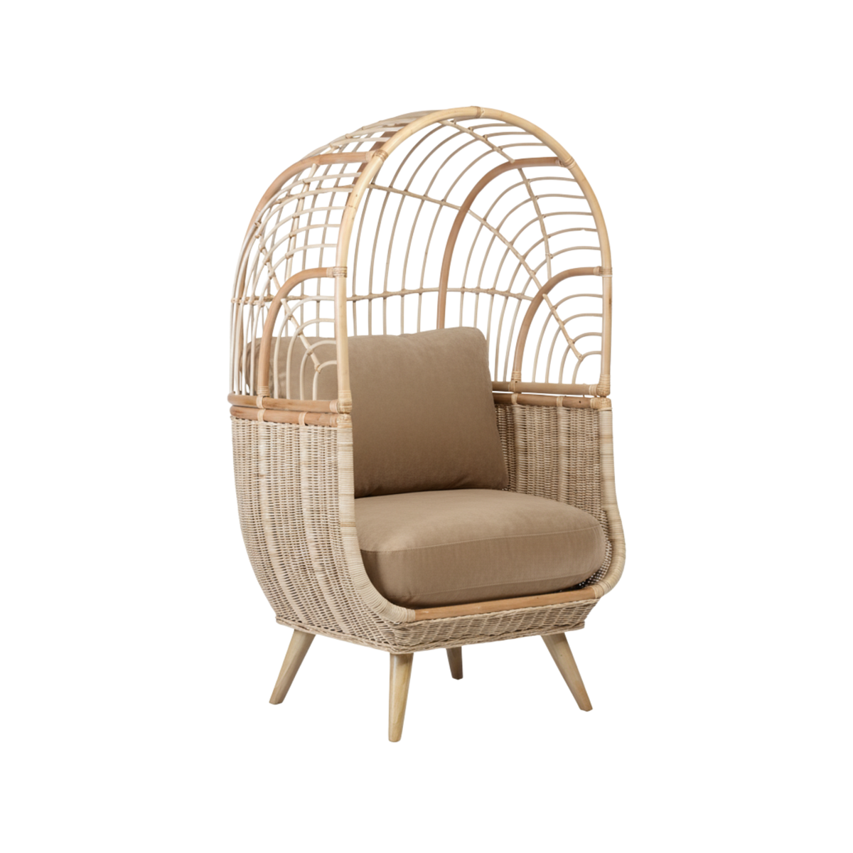 Natural Rattan Cocoon Chair in Velvet Blush