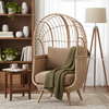 Natural Rattan Cocoon Chair in Velvet Blush