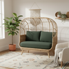 Natural Rattan Cocoon Sofa in Velvet Green