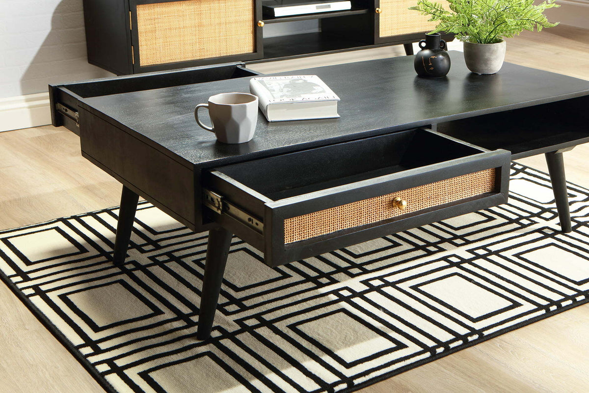 Rattan mango wood coffee table black