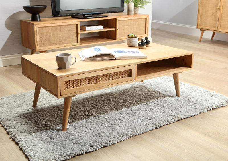 rattan mango wood coffee table natural