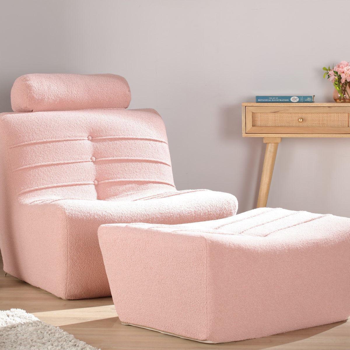 cozy boucle footstool uk made pink