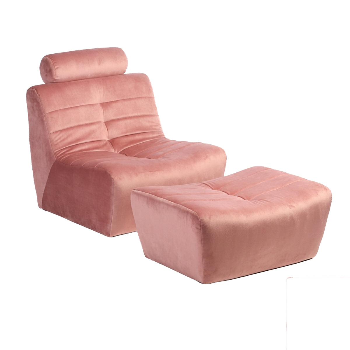 Cozy chair and footstool in Velvet Blush