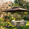 Crescent 3m Cantilever Parasol with Solar powered LED Lights - Brown