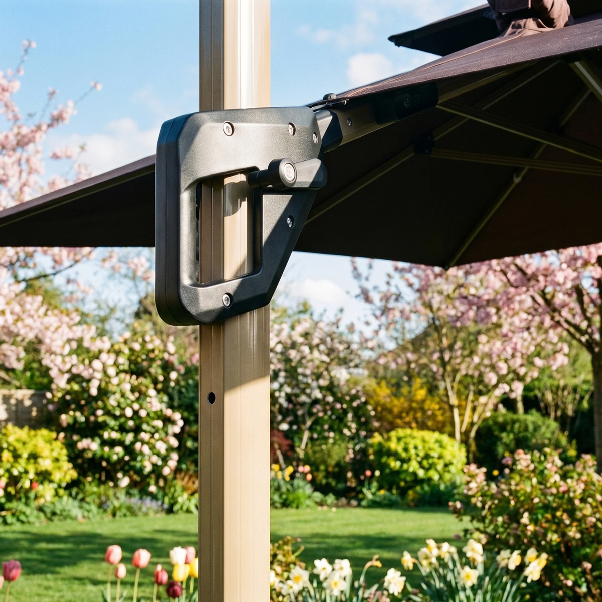 Crescent 3m Cantilever Parasol with Solar powered LED Lights - Brown