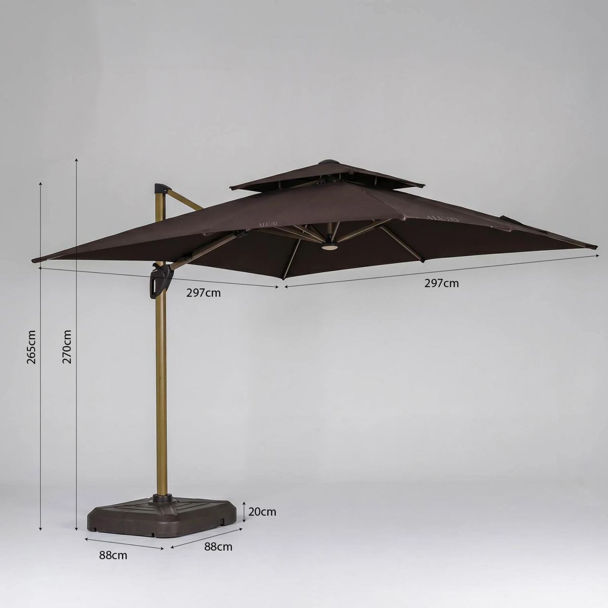 Crescent 3m Cantilever Parasol with Solar powered LED Lights - Brown