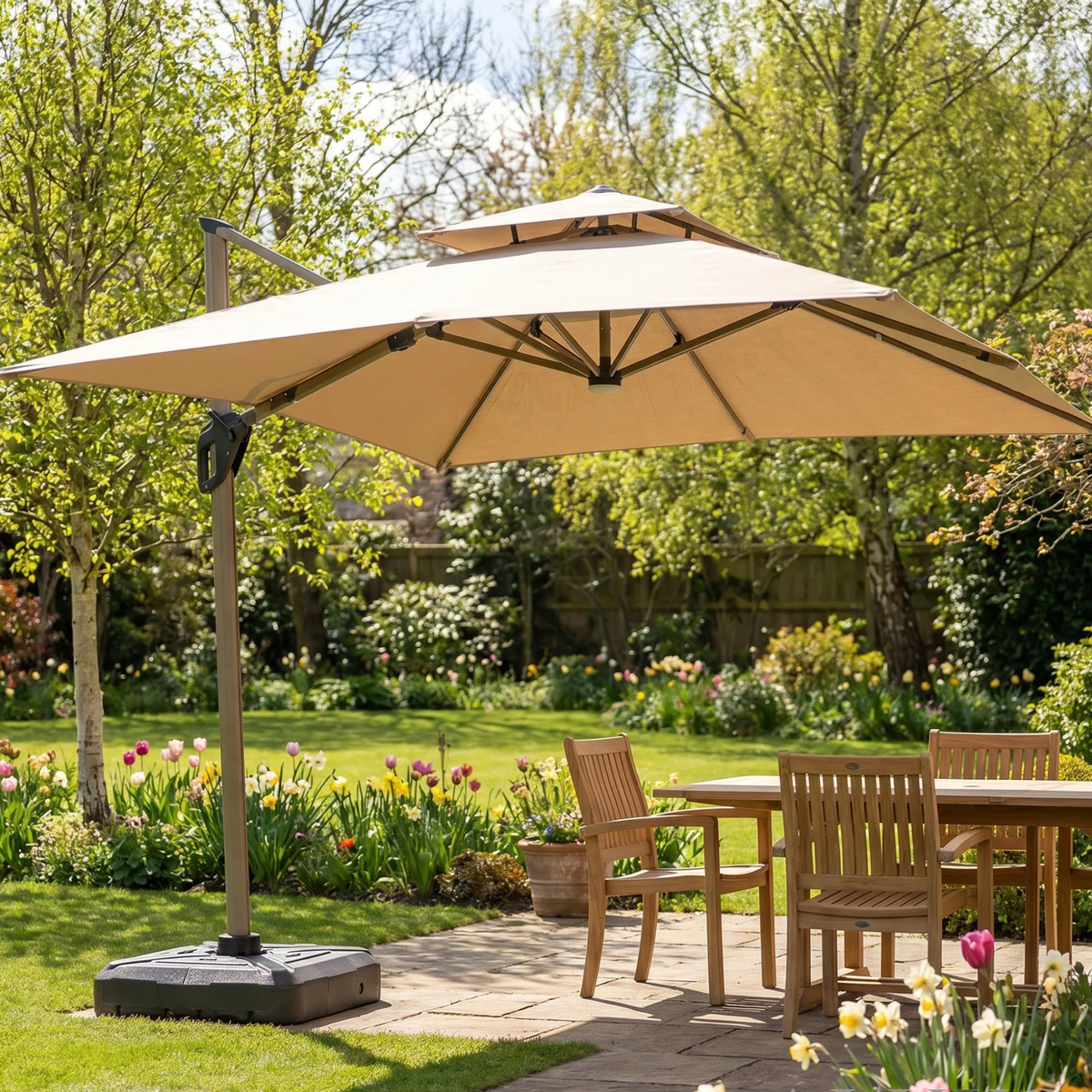 Crescent 3m Cantilever Parasol with Solar powered LED Lights - Khaki Beige