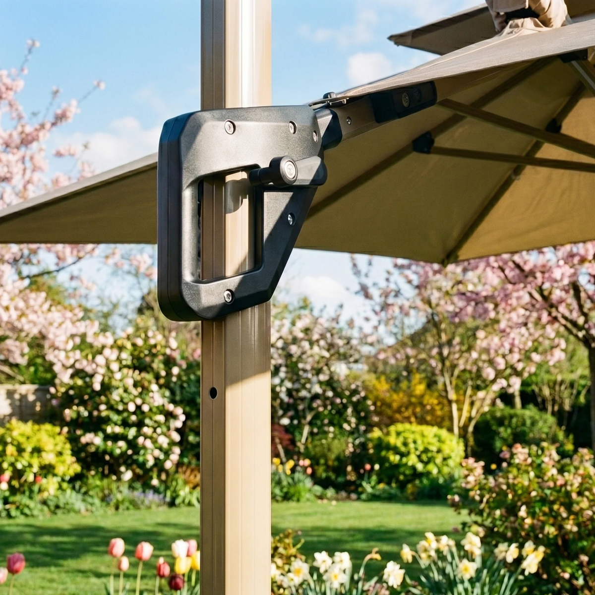 Crescent 3m Cantilever Parasol with Solar powered LED Lights - Khaki Beige