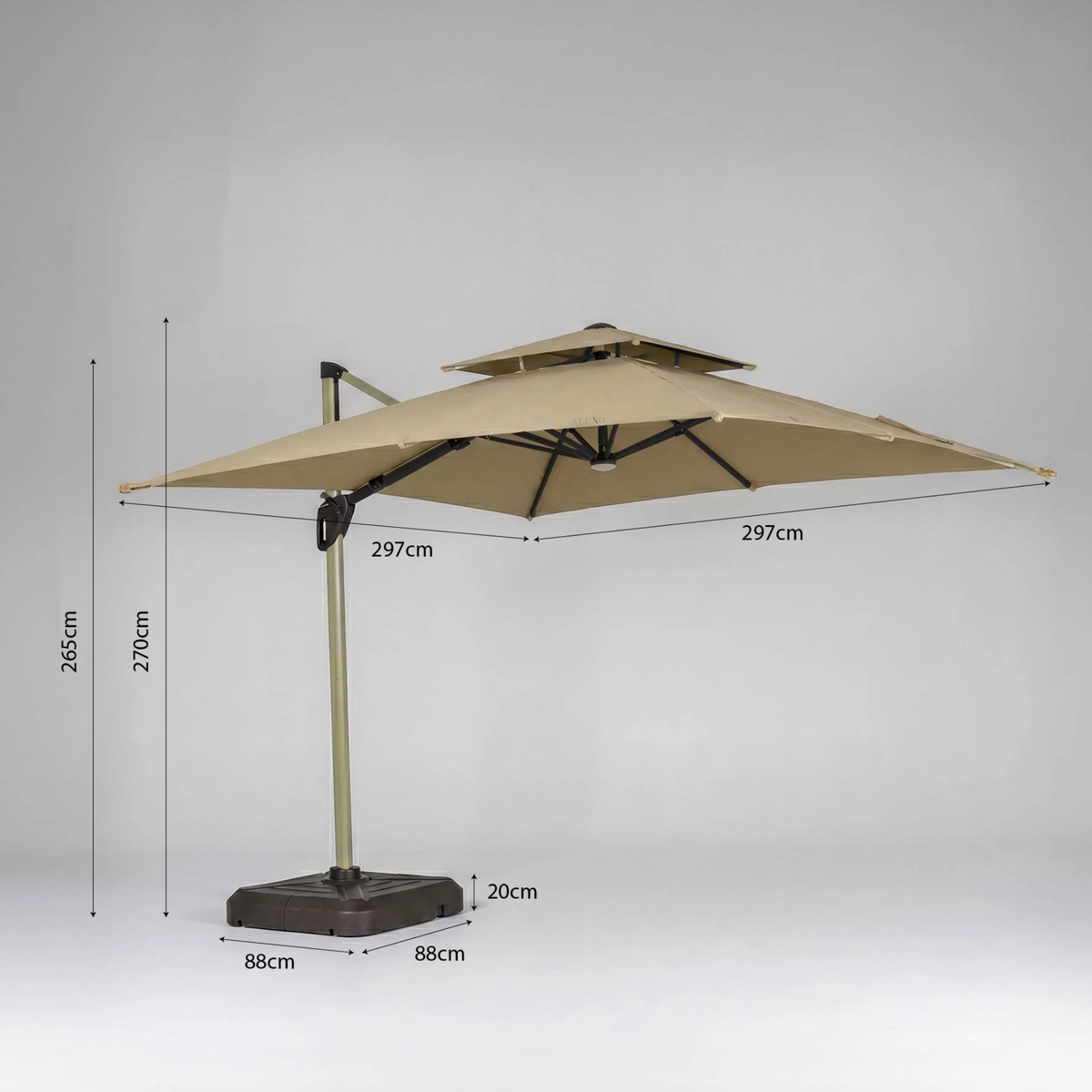 Crescent 3m Cantilever Parasol with Solar powered LED Lights - Khaki Beige