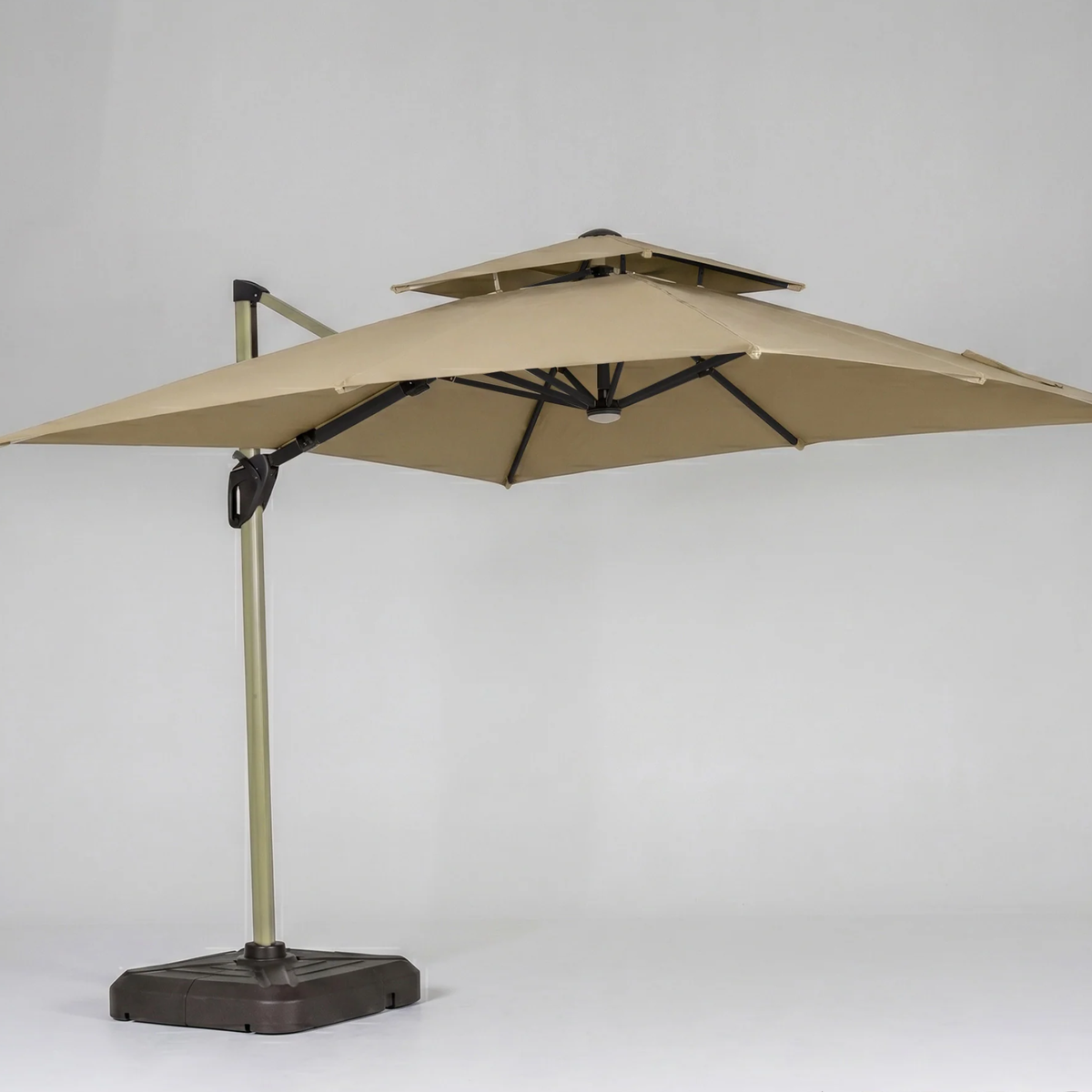 Crescent 3m Cantilever Parasol with Solar powered LED Lights - Khaki Beige