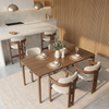Dalia 150cm Walnut Dining Set – 4-Leg Base Table with 4 Carmine Oatmeal Boucle Chairs