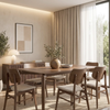 Dalia 150cm Walnut Dining Set – 4-Leg Base Table with 6 Kibano Oatmeal Boucle Chairs