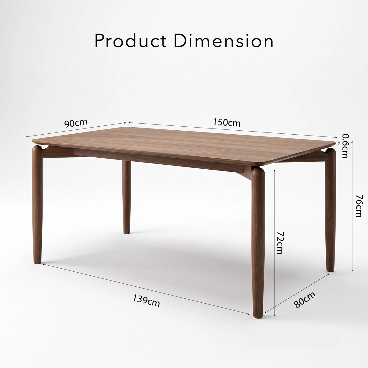 Dalia 150cm Walnut Dining Table - Rectangular 4-Leg Wood Base