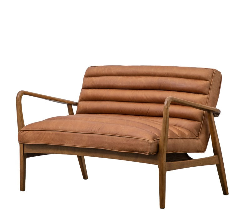 Datsun 2 Seater Sofa Vintage Brown Leather