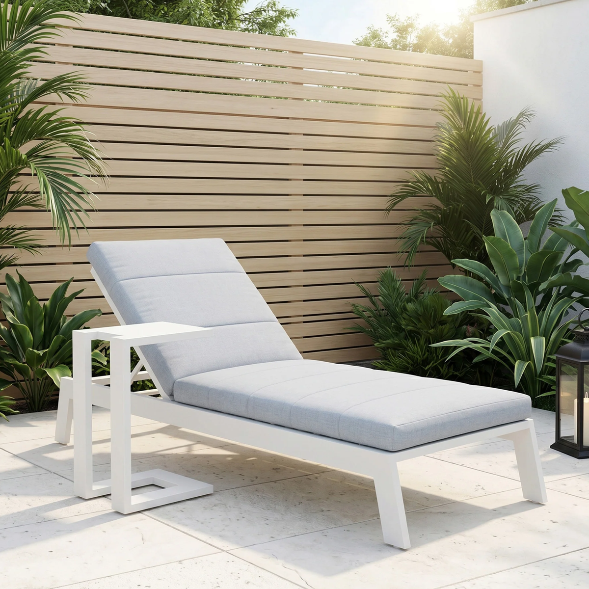 Dessa Outdoor Sun Lounger with Table Set in White
