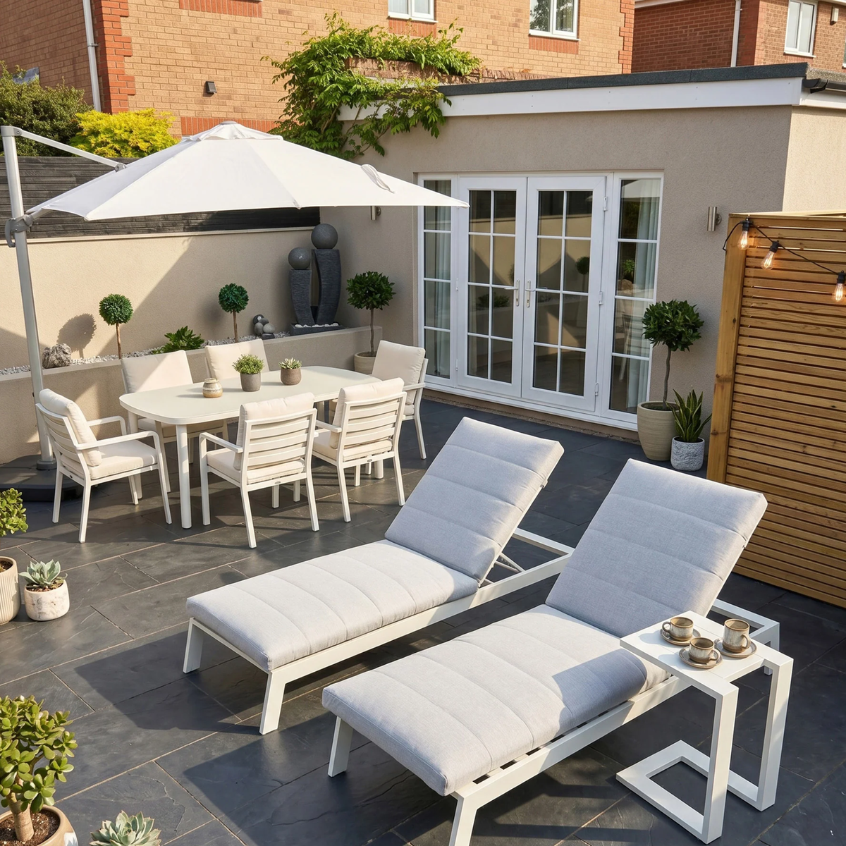 Dessa Outdoor Sun Lounger with Table Set in White
