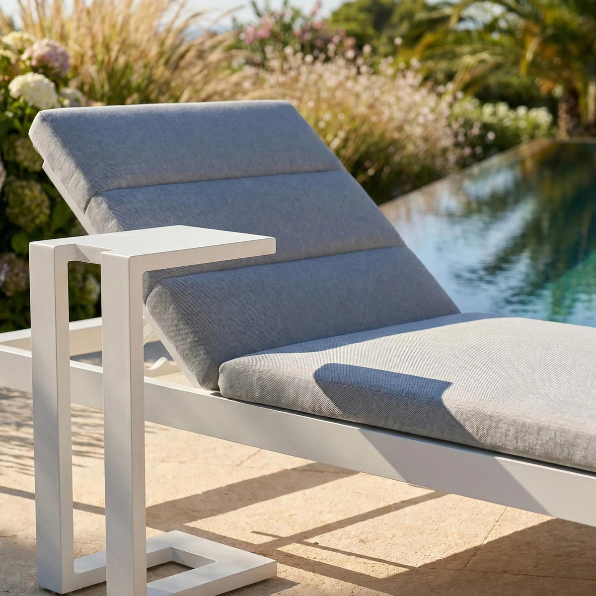 Dessa Outdoor Sun Lounger with Table Set in White