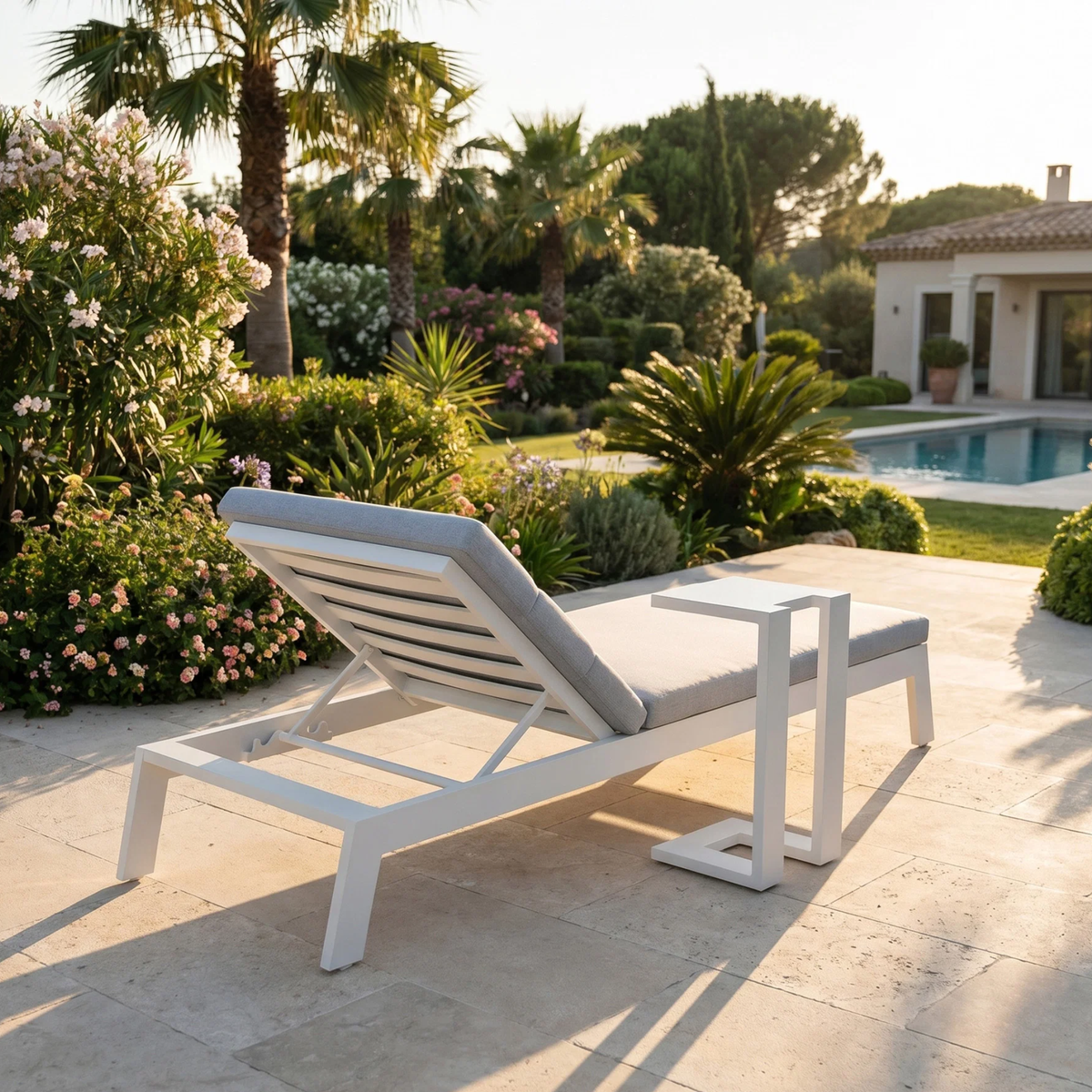 Dessa Outdoor Sun Lounger with Table Set in White